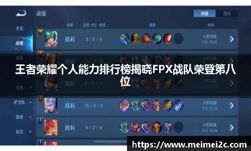 王者荣耀个人能力排行榜揭晓FPX战队荣登第八位